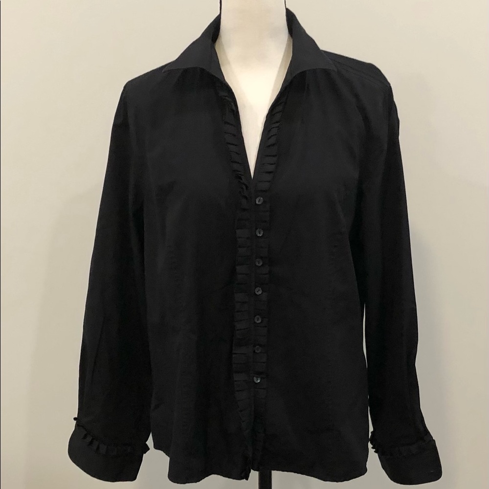 Foxcroft Black Button-Down Shirt with Ruffle Placket